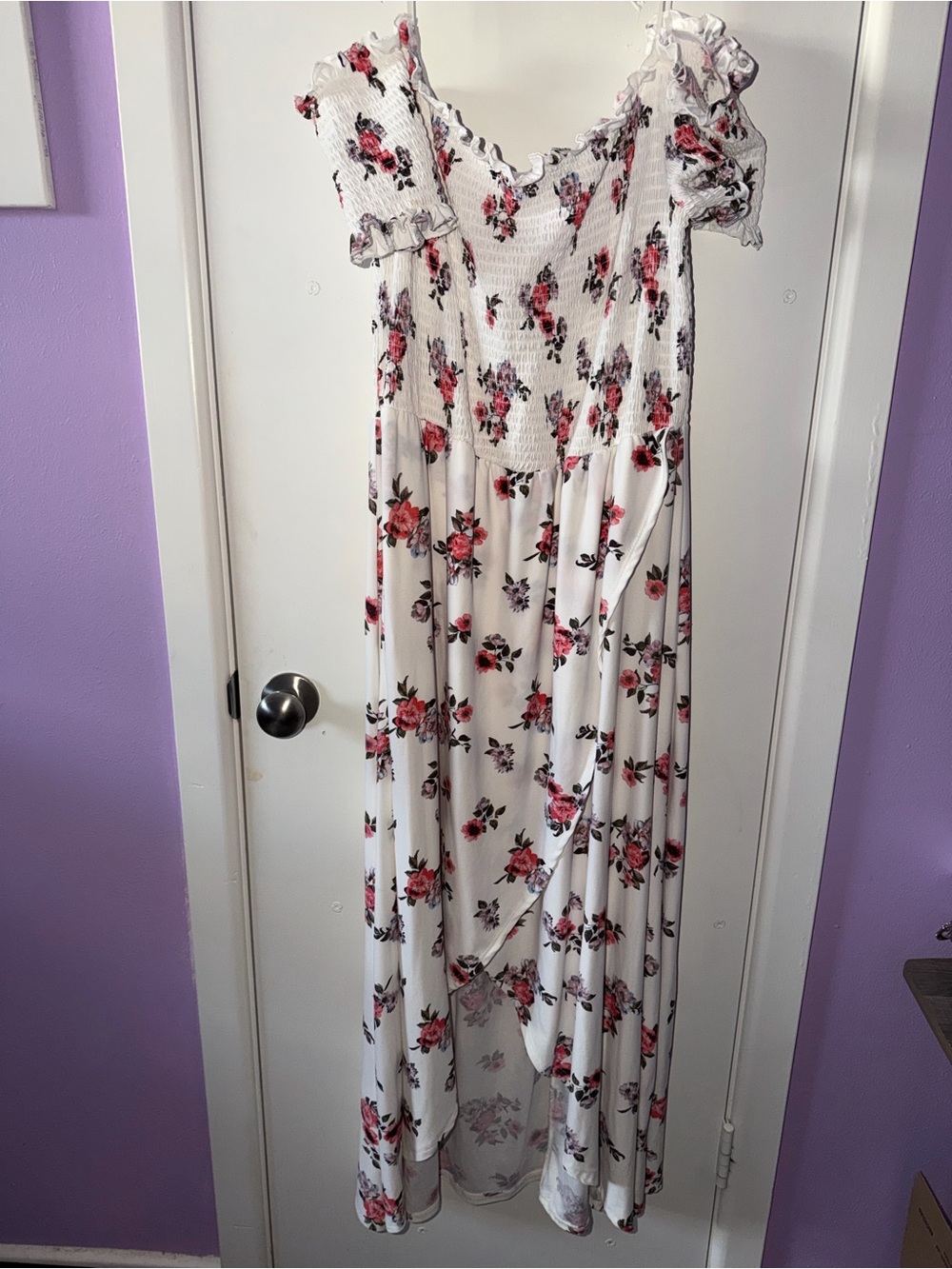 J for Justify White Maxi Dress with Pink and Red Floral Print
